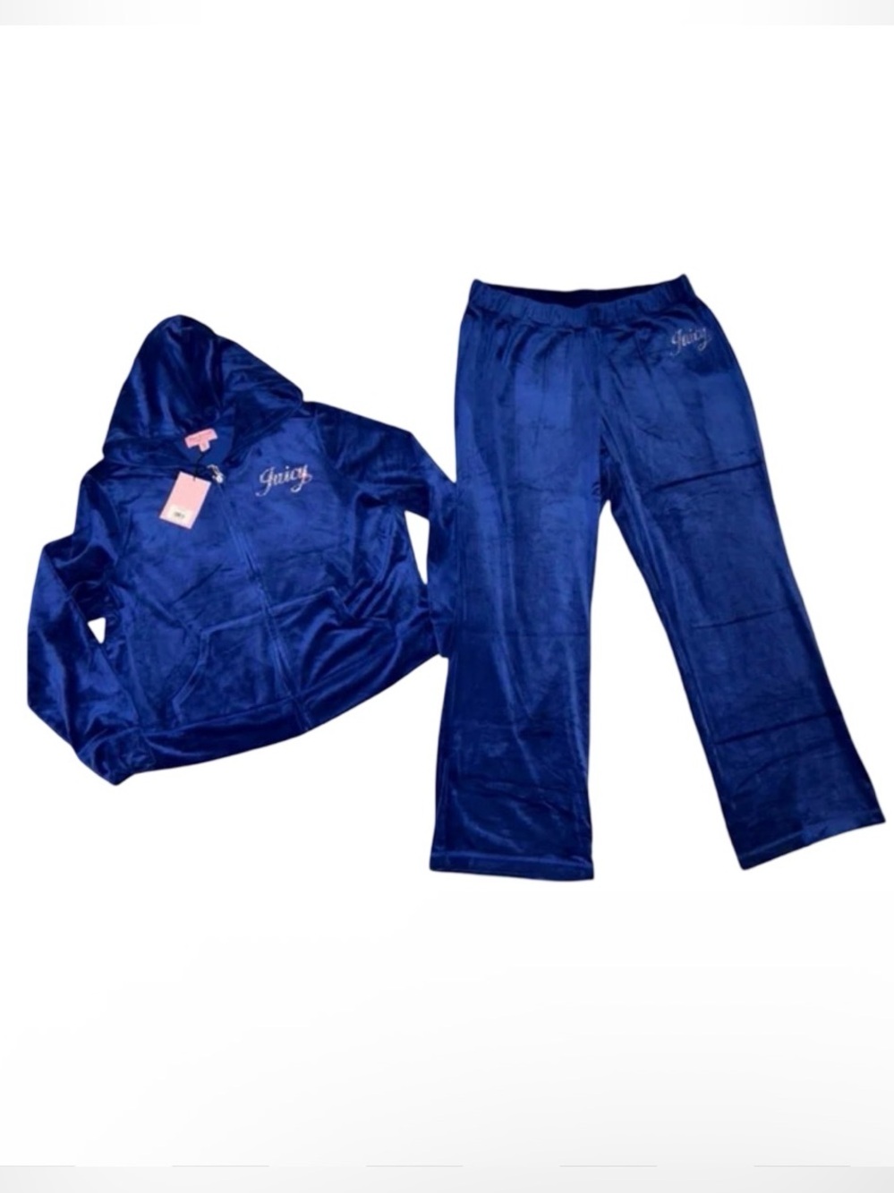 JUICY COUTURE MASCOT BLUE BLING RHINESTONE SCRIPT LOGO VELOUR TRACKSUIT NWT